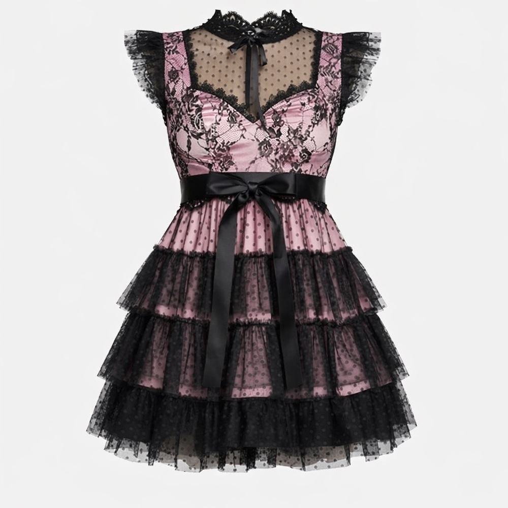 Dolls Kill Pink and Black Lace Mini Dress